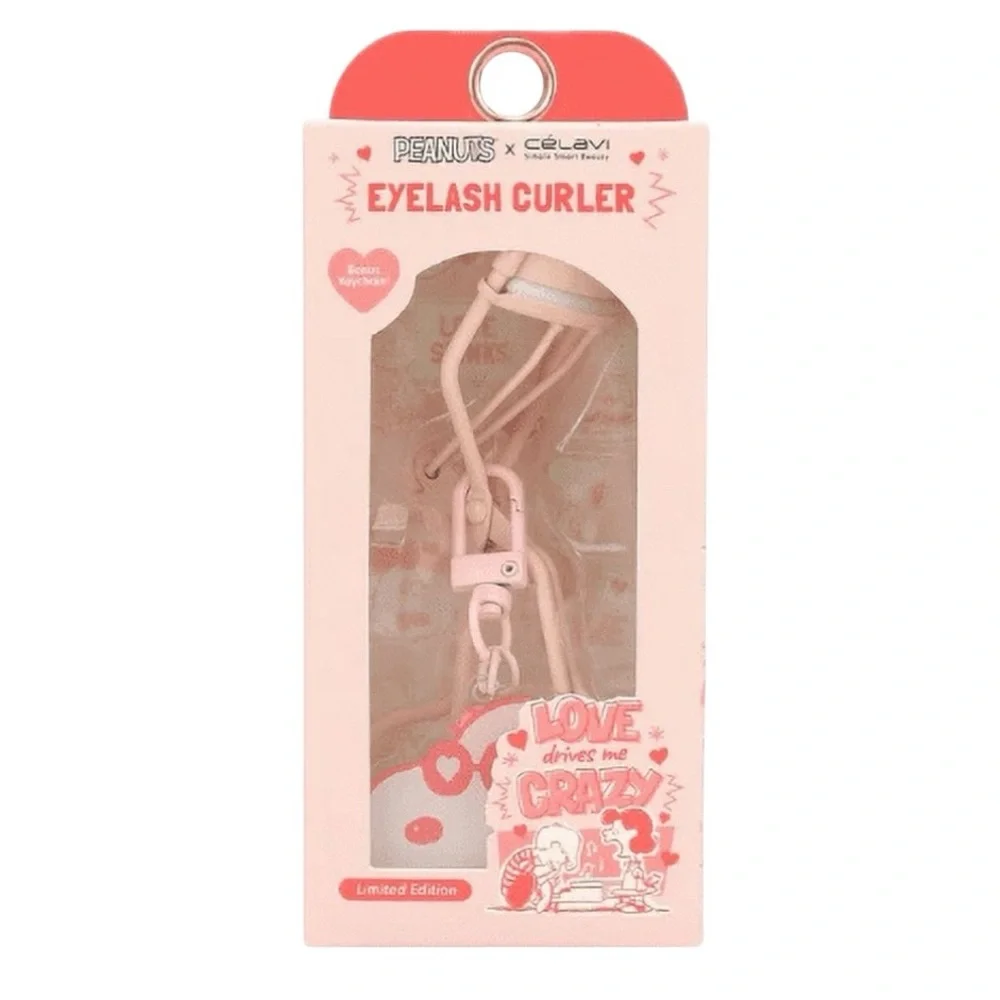 Celavi x Peanuts Pink Eyelash Curler & Snoopy Sunglasses Heart Bag Charm Set